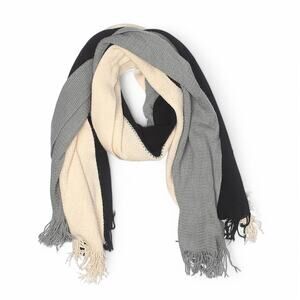 Donni Tri Color Scarf Black Cream Gray Acrylic 29.5 Inch by 69 Inch New